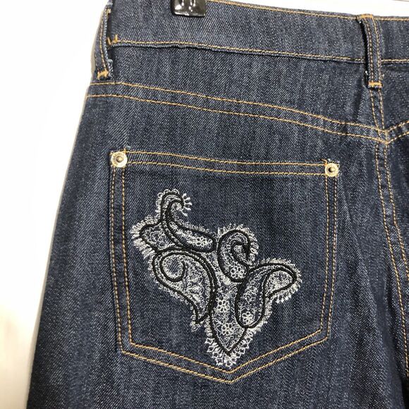 Pamela McCoy Jeans Womens 12 Blue Bootcut Dark Embroidered Paisley Cinch New - Picture 1 of 13